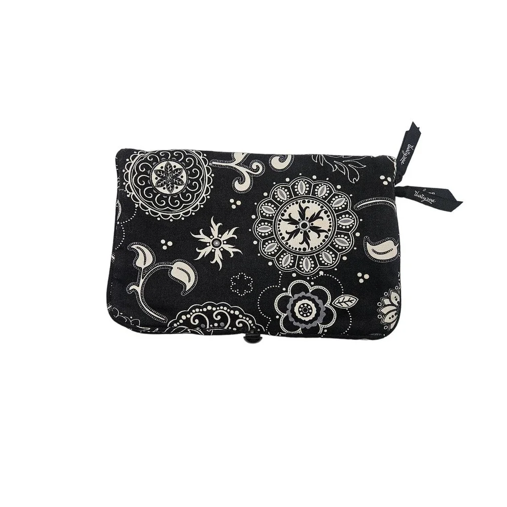 Thirty-One Cosmetic Jewerly Bag‎ Travel Black White Paisley Zipper Pockets
